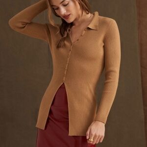 Anthropologie Maeve Tan Ribbed‎ Knit Sweater/ Cardigan